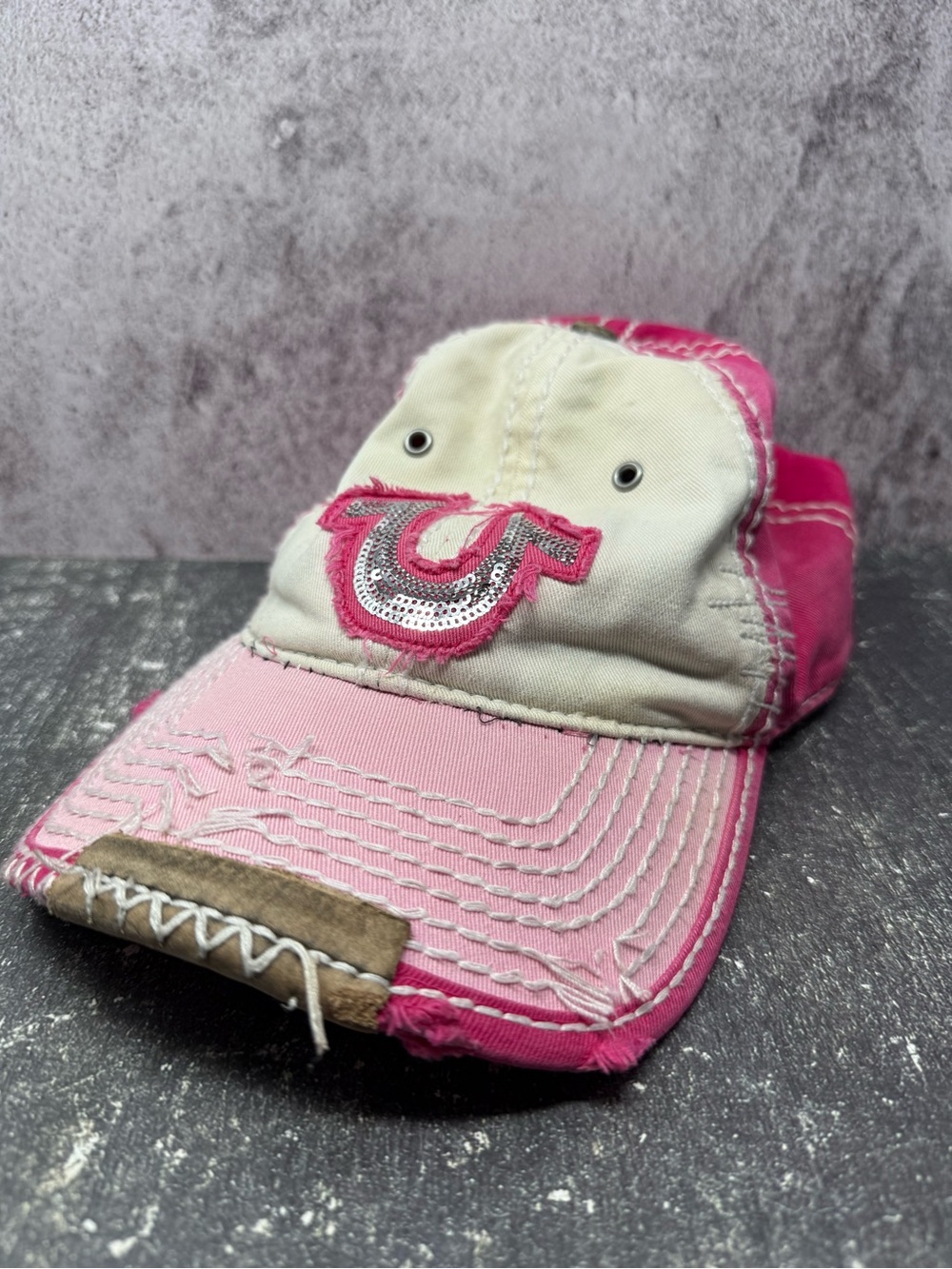 Vintage True Religion Distressed Embroidered Horseshoe Logo  Cap One Size
